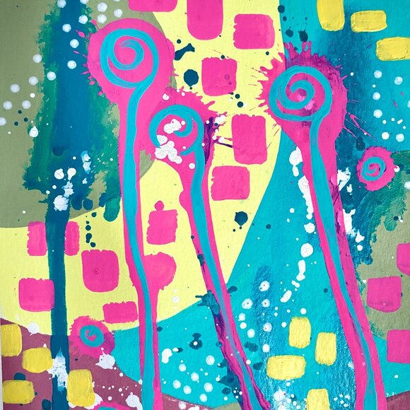 Summer Pop 3 Original Art Acrylic Painting Turquoise Pink Red Frame Ready 8x10in - Picture 2 of 6